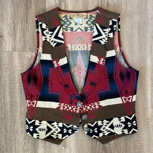 Beautiful Vintage Western Womens Vest Tribal Southwestern Saddle Blanket Design
